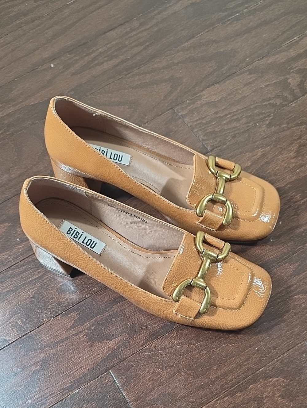 Bibi Lou Valencia patent leather loafer heels